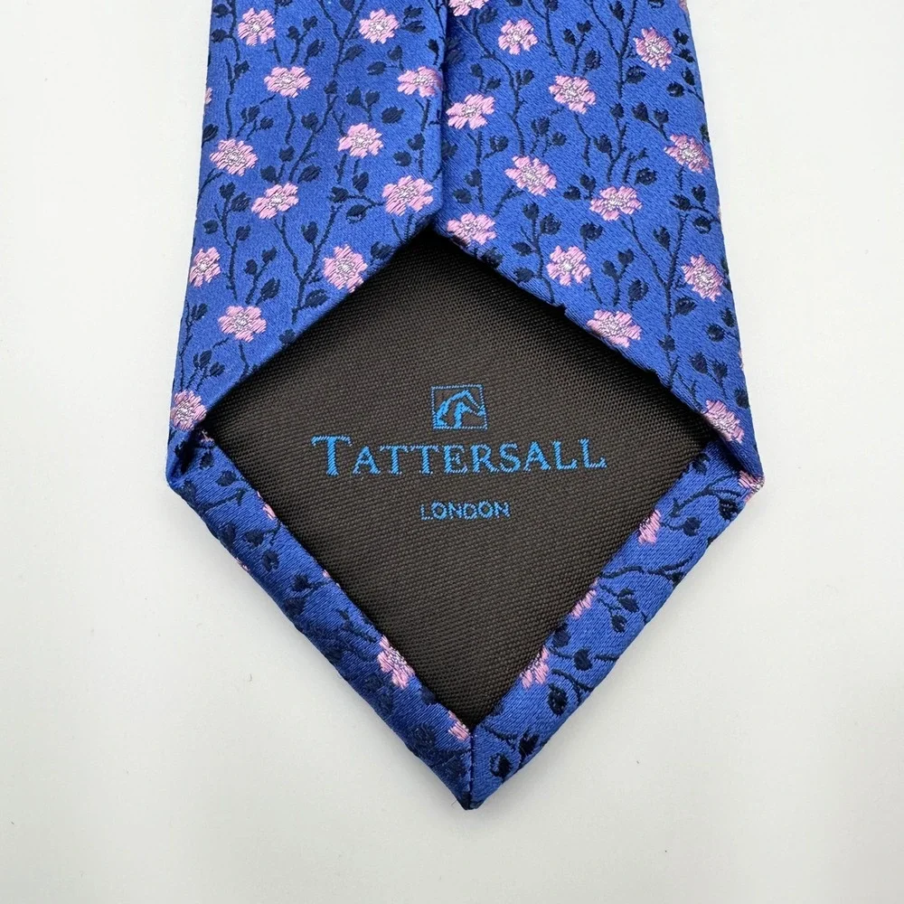 Tattersall London‎ 100% Silk Tie Blue Pink Floral Handmade London Spring